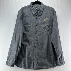 District Made Shirt Mens L Corona Extra Beer Chambray Button Up Long Sleeve Gray